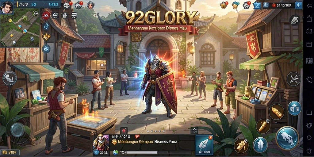 Tampilan gameplay 92GLORY dengan manajemen bisnis yang mendetail.