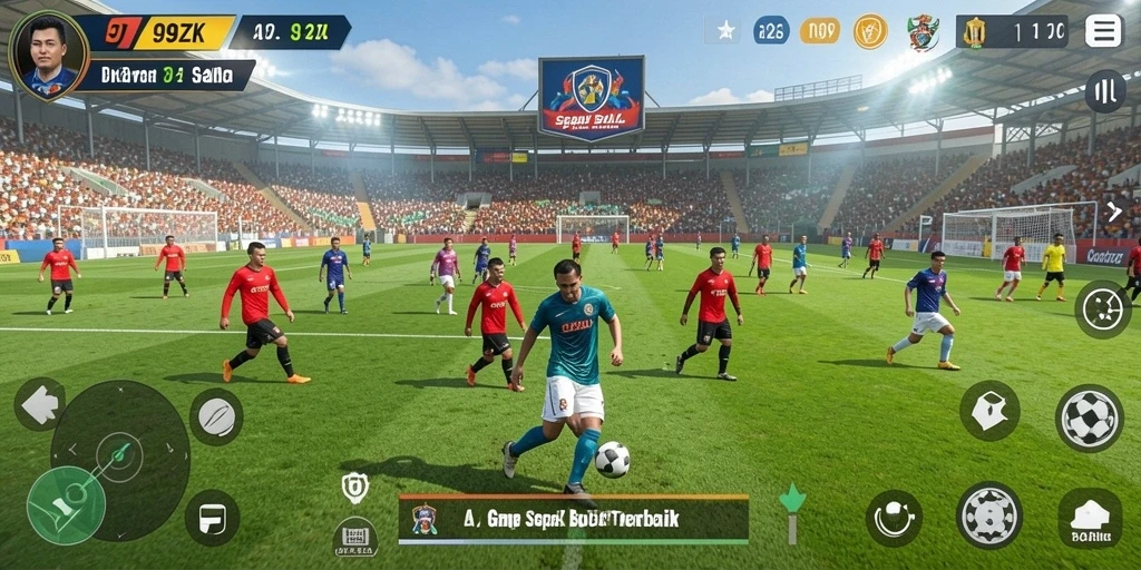 Tampilan grafis menarik dari game sepak bola 99ZK saat pertandingan berlangsung.