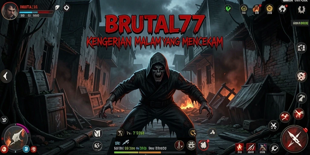 Cuplikan gameplay menampilkan suasana mencekam dalam BRUTAL77.