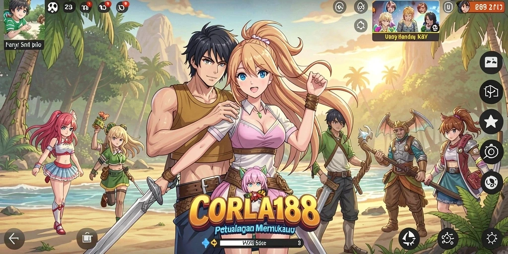 Screenshot CORLA188 menampilkan karakter Anime dalam pertarungan seru.