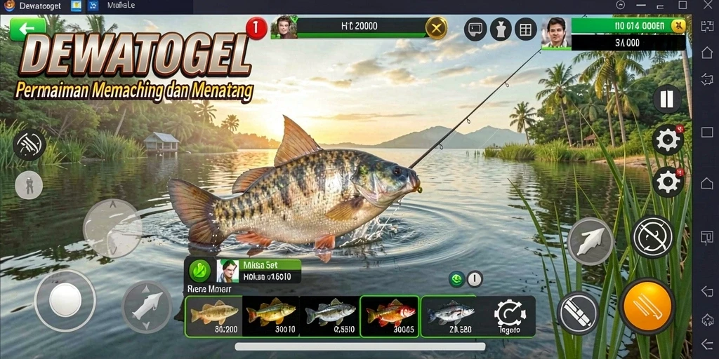 Tampilan gameplay DEWATOGEL yang menakjubkan dengan aksi memancing.