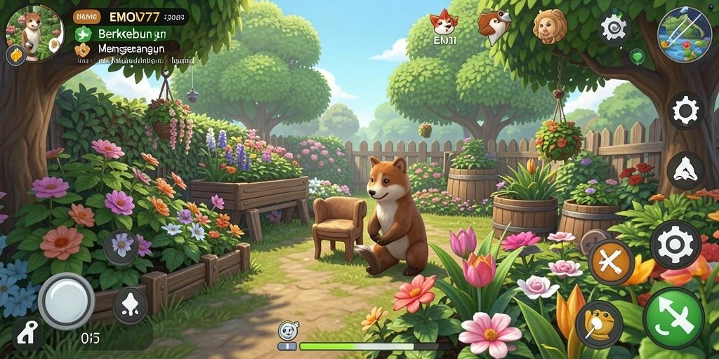Tampilan gameplay EMON777 yang menarik saat berkebun.