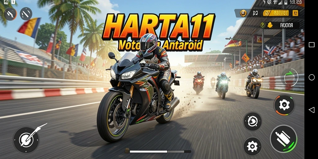 Tampilan gameplay HARTA11 yang memukau dalam balapan motor.