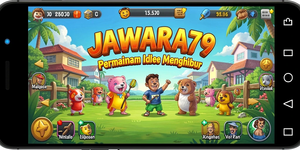 Screenshot gameplay utama JAWARA79 menampilkan keseruan dalam membangun kerajaan Idle.