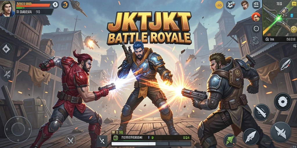 Tampilan gameplay JKTJKT yang penuh aksi di arena Battle Royale.