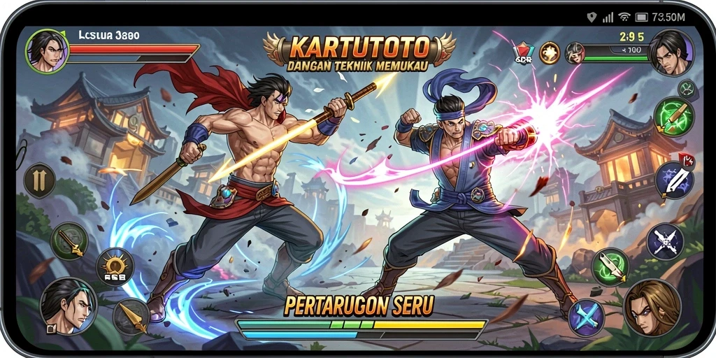Tampilan gameplay mendebarkan KARTUTOTO saat pertarungan sengit berlangsung.