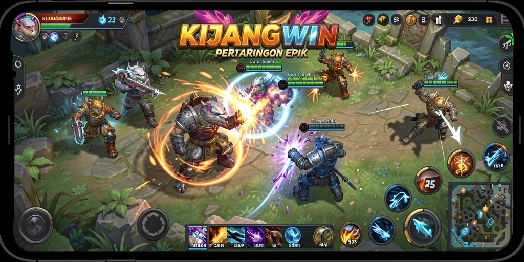 Tangkapan layar gameplay seru di KIJANGWIN MOBA.