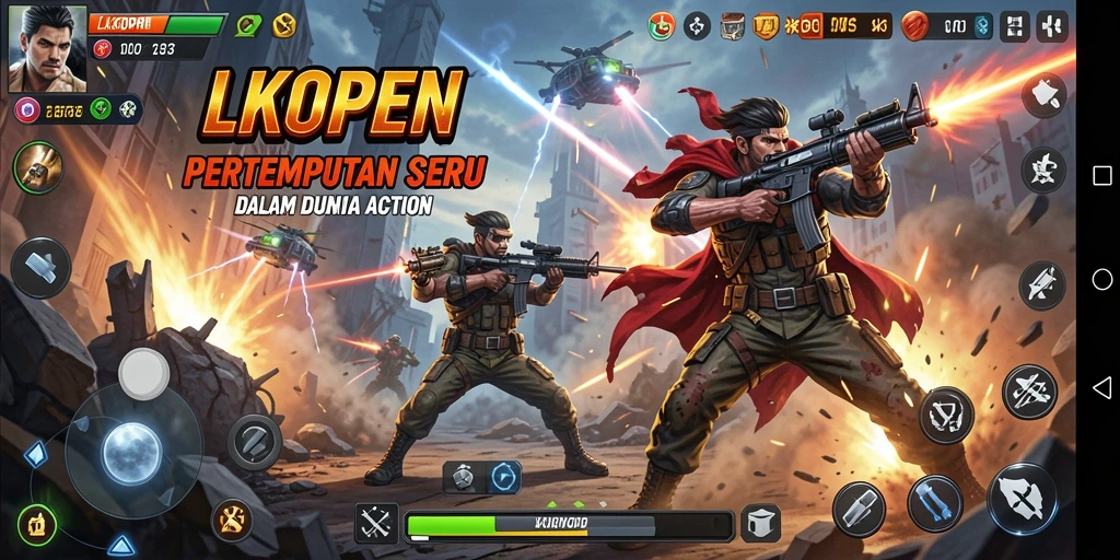 Tampilan gameplay LKOPEN yang menampilkan aksi intens dan karakter dinamis.