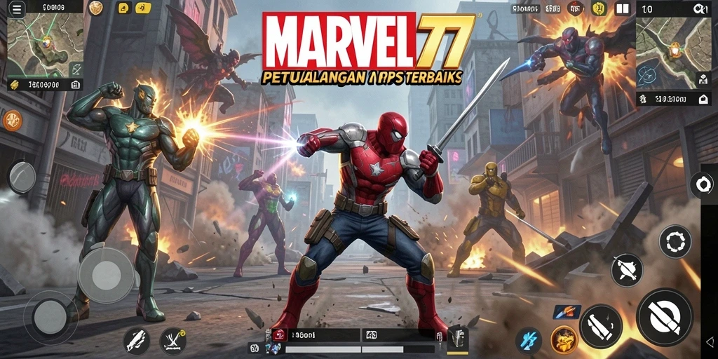 Tampilan gameplay seru dari MARVEL77 yang menampilkan karakter bertarung.