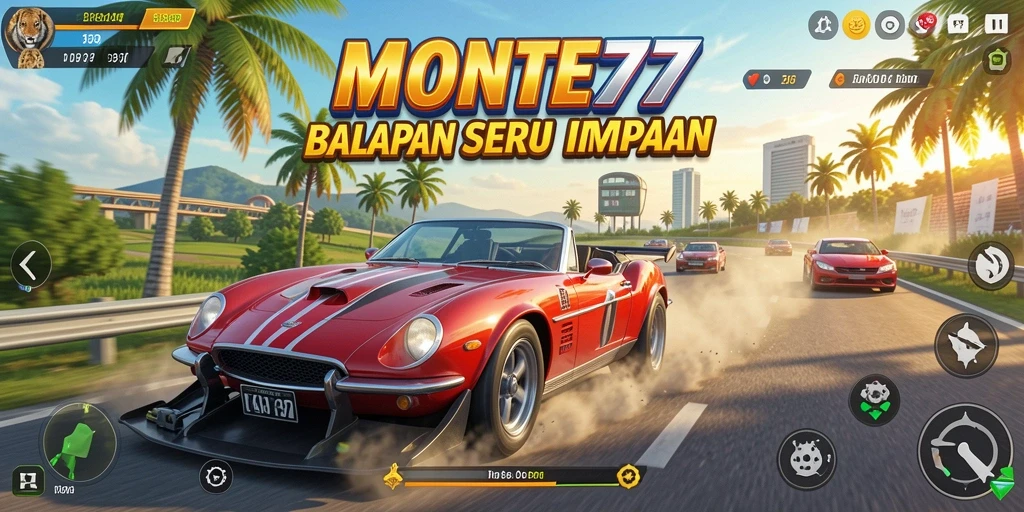 Tampilan gameplay seru di lintasan balap MONTE77.