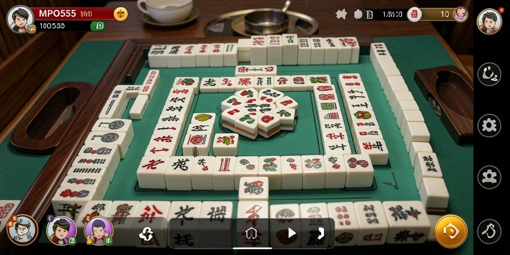 Screenshot permainan MPO555 dengan tampilan ubin Mahjong yang menarik