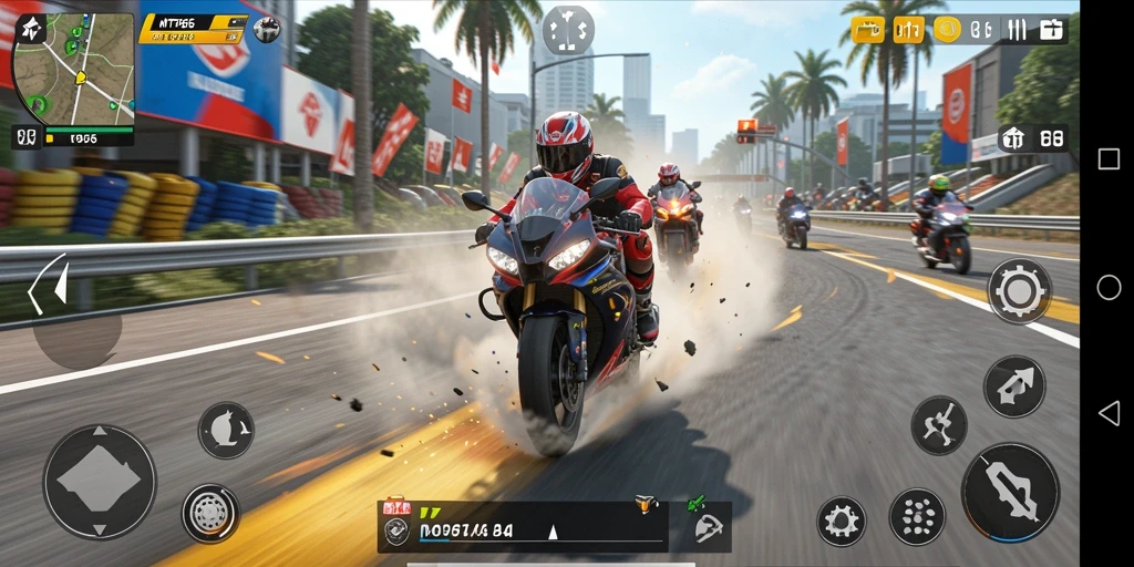 Tampilan gameplay balapan motor yang mendebarkan di MT966.