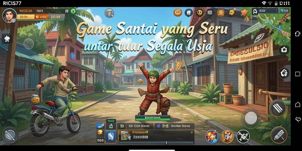 Screenshot gameplay RICIS77 dengan karakter lucu dan level yang menantang.