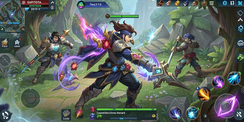Screenshot gameplay SAPITOTO yang menampilkan pertarungan seru di arena MOBA.