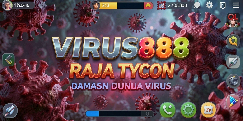 Screenshot gameplay VIRUS88 dengan tampilan strategi manajemen virus.