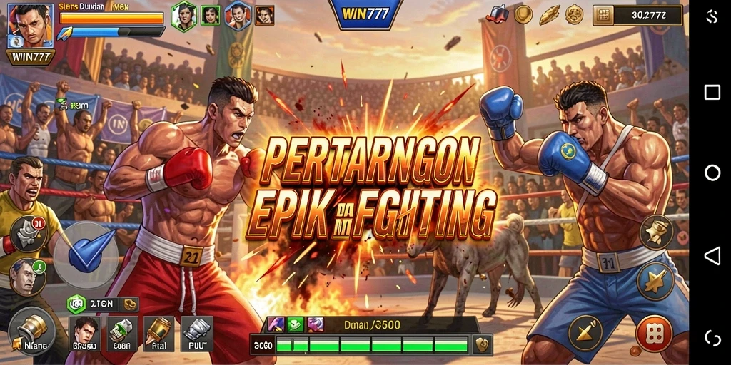 Screenshot menampilkan pertarungan intens dalam gameplay WIN777.