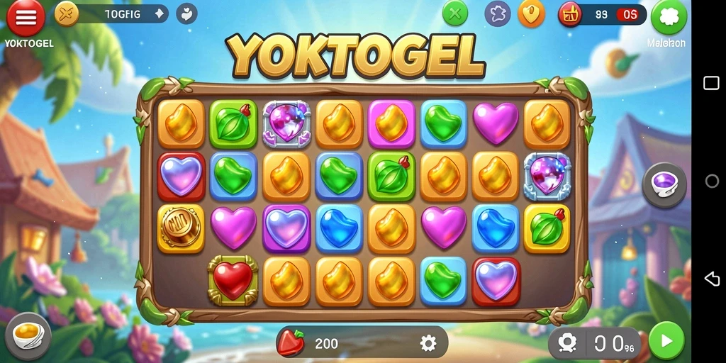 Tangkapan layar utama YOKTOGEL menampilkan gameplay Match-3 yang seru.
